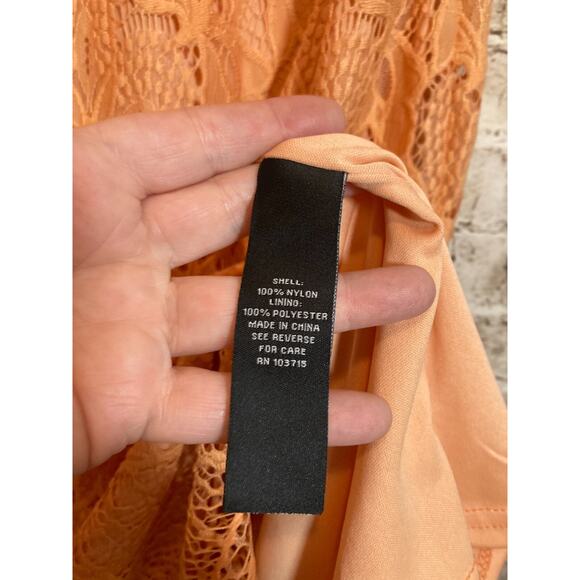Sharango Dress Womens 16 Peach Orange All Over Lace Embroidery Midi Romantic - Picture 13 of 13